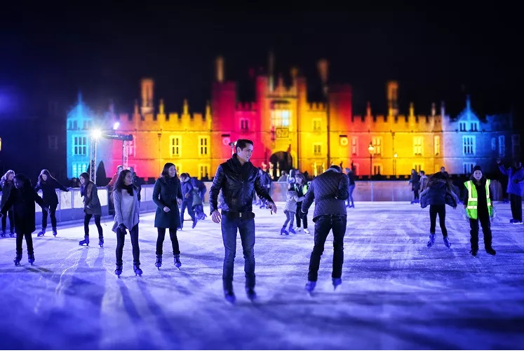 Skaters take to the ice at night at the ice rink at Hampton Court on Nov. 29, 2014 in London, England. Photo Peter Macdiarmid- Getty