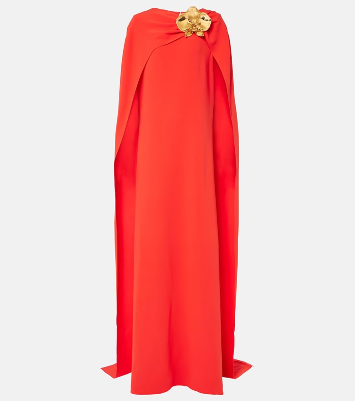 Oscar De La Renta Orchid Embellished Caped Silk