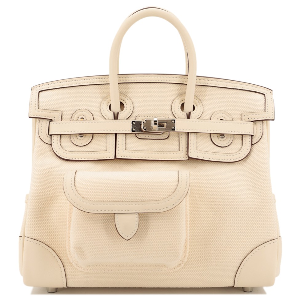 حقيبة Birkin Cargo 25 in Nata Swift and Toile H canvas with Palladium hardware