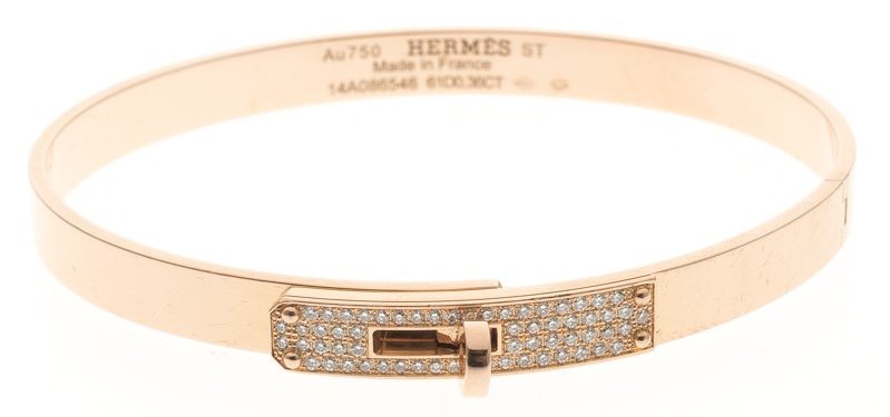 Hermes Kelly Diamond 18k Rose Gold Bangle Bracelet 16cm
