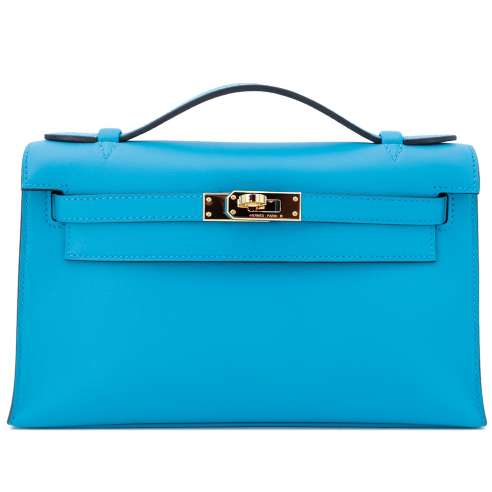 حقيبة Kelly Pochette in Bleu Frida Swift with Gold hardware 