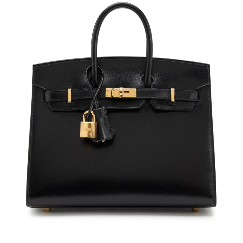 HERMES Black Box Calf Sellier Birkin 25 Gold Hardware, 2023