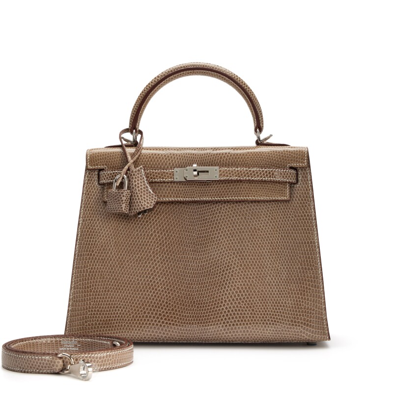 حقيبة HERMES Gris Ficelle Varanus Niloticus Lizard Kelly 25 Sellier Palladium Hardware, 2008