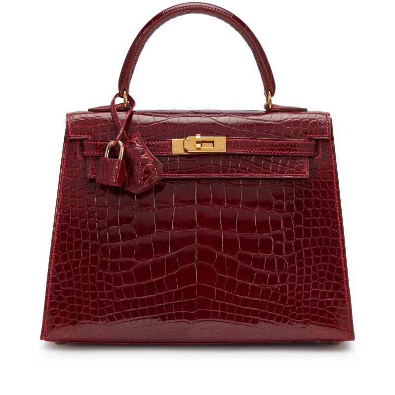 حقيبة HERMES Rouge H Shiny Mississippiensis Alligator Sellier Kelly 25 Gold Hardware, 1997