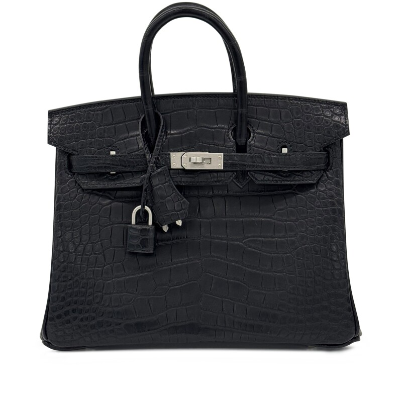 Hermes Black Matte Alligator Birkin 25 Brushed Palladium Hardware 2025
