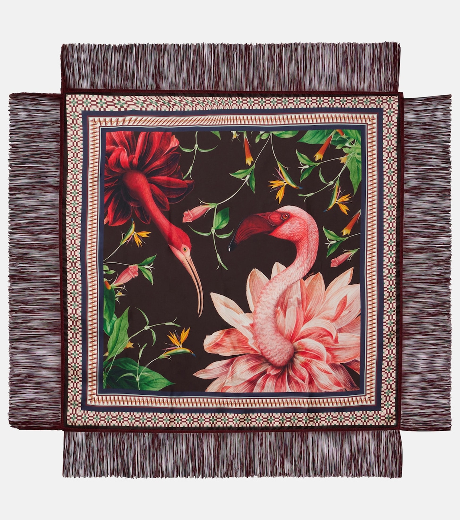 وشاح La DoubleJ Fringed printed silk twill scarf